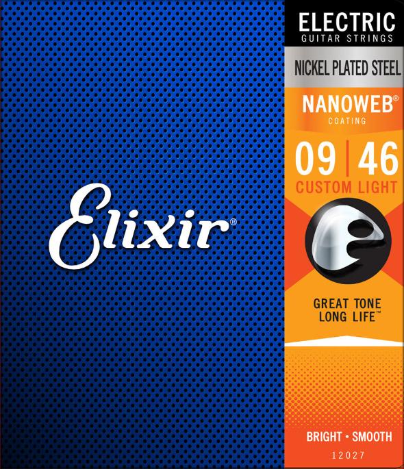 Elixir Nanoweb Coated Nickel Plated Electric Guitar Strings 12027 Custom Light 9-46